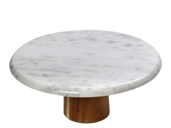 Τουρτιέρα Με Πόδι FAV236 25Χ25x10cm White-Natural Espiel Μάρμαρο, Ξύλο