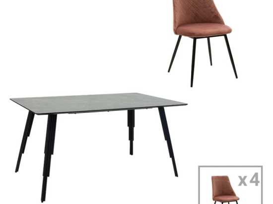 Τραπεζαρία Lifo-Giselle  pakoworld σετ 5τμχ MDF cement-σάπιο μήλο 140x80x75εκ