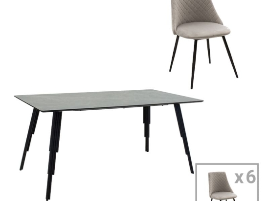 Τραπεζαρία Lifo-Giselle  pakoworld σετ 7τμχ MDF cement-γκρι 160x90x75εκ