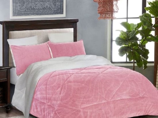 Isadore Lorraine Κουβερτοπάπλωμα με γέμιση 450 gsm Super Soft Υπέρδιπλο 220×240 Flannel-Sherpa Ροζ