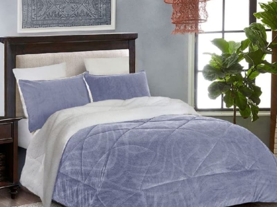 Isadore Lorraine Κουβερτοπάπλωμα με γέμιση 450 gsm Super Soft Υπέρδιπλο 220×240 Flannel-Sherpa Σιέλ