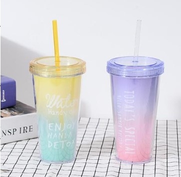 Ποτήρι με καλαμάκι σε 2 χρώματα 380ml