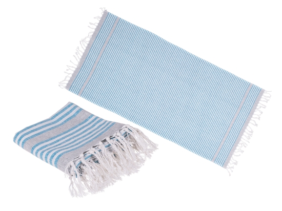 Λευκή μπλε πετσέτα Fouta 80 x 170 cm, 80% βαμβάκι  20% πολυεστέρας