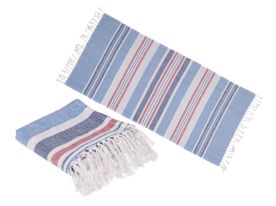 Λευκή μπλε κόκκινη πετσέτα Fouta 80 x 170 cm, 80% βαμβάκι &amp; 20% πολυεστέρας