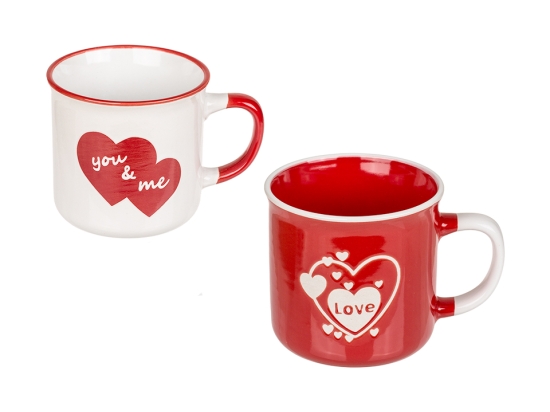 Κούπα, Love &amp; You &amp; Me, κόκκινη και λευκή ανάμικτη, 9,8 εκ, πήλινη, σε κουτί δώρου
