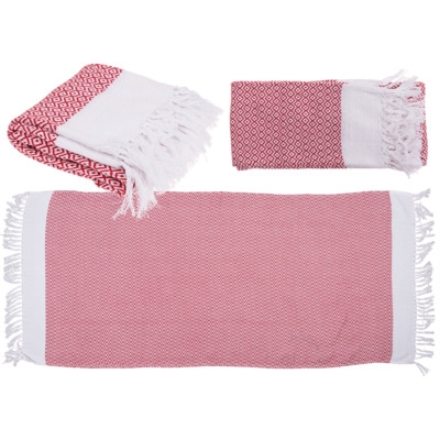 Κόκκινη λευκή premium πετσέτα Fouta  80 x 170 cm, 80% βαμβάκι  20% πολυεστέρας