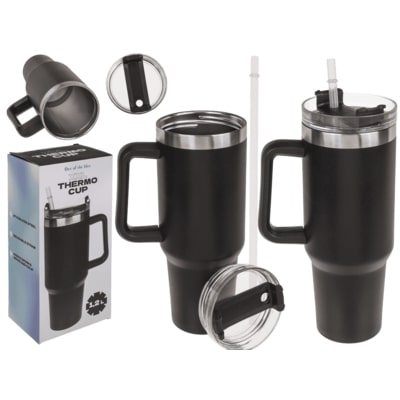 XXL Thermo κούπα, ανοξείδωτο ατσάλι, μαύρο, 1,2 λίτρα