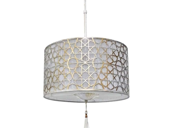 Φωτιστικό Οροφής Casablanca 14-0285 3/Ε27 Αμπαζούρ White-Bronze Heronia Μέταλλο,Ύφασμα