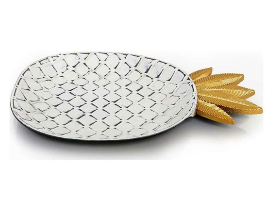 Διακοσμητική Πιατέλα Ανανάς 014.JB0947 21x35cm  White-Gold Ξύλο