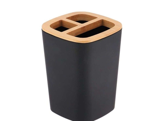 Ποτήρι Μπάνιου Rubber Με Χωρίσματα Bamboo 06.63110103 Black-Natural Πλαστικό