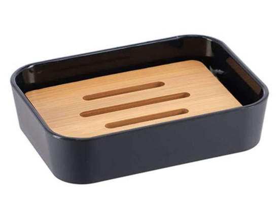 Σαπουνοθήκη Rubber Με Bamboo 06.64110103 Black-Natural Ρητίνη