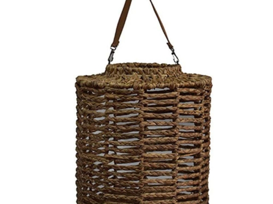 Φανάρι Rattan Wave Με Δερμάτινο Χερούλι 00.06.66127 Φ38x46cm Brown Rattan