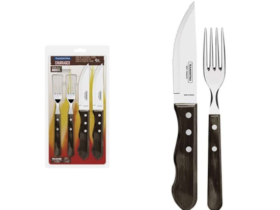 Μαχαιροπίρουνα Jumbo Churrasco (Σετ 4Τμχ) 020.21198.408 Inox-Brown 4 τμχ Ανοξείδωτο Ατσάλι