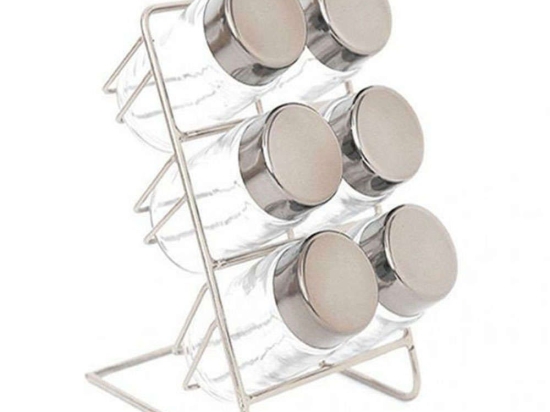 Βάση Μπαχαρικών Με Δοχεία (Σετ 6Τμχ) 014.KG0761 Inox Μέταλλο,Γυαλί