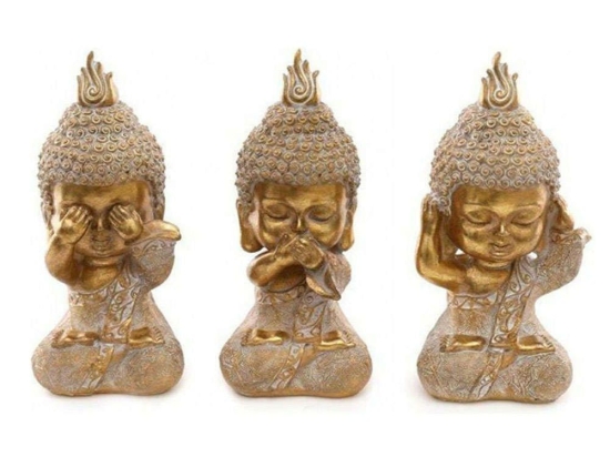 Διακοσμητικός Βούδας See Hear Say (Σετ 3Τμχ) 014.BU0190 19cm Gold Κεραμικό