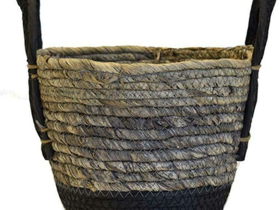 Καλάθι 00.06.67381 23x20cm Black-Grey Ψάθα
