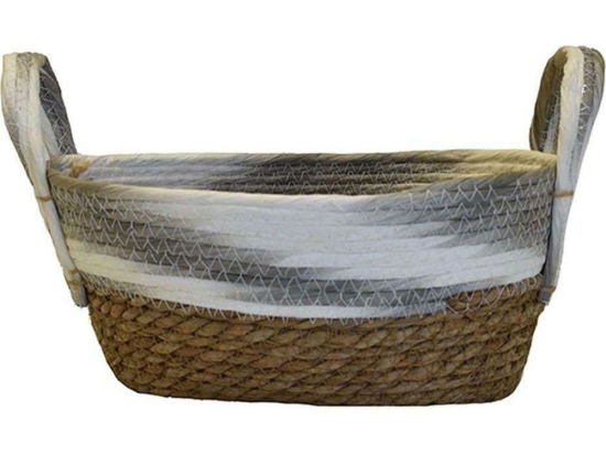 Καλάθι Ριγέ 00.06.67318 30x20x13cm Natural-Grey Ψάθα