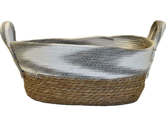 Καλάθι Ριγέ 00.06.67320 40x30x18cm Natural-Grey Ψάθα