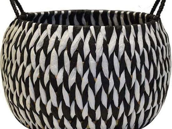 Καλάθι Rush Paper 00.06.67358 28x20cm Black-White Ψάθα