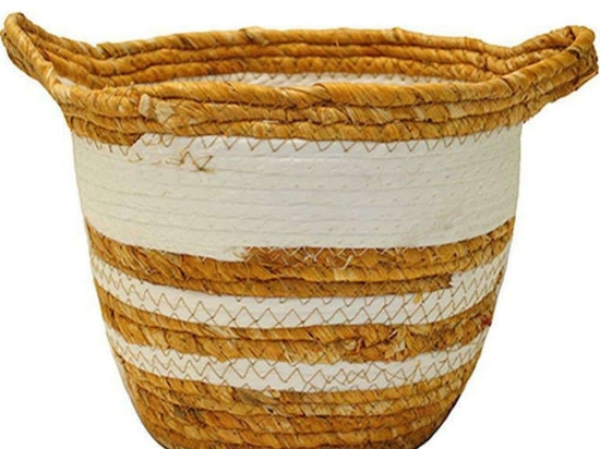 Καλάθι Ριγέ 00.06.67420 Φ22x19cm White-Natural Ψάθα