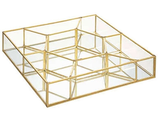 Διακοσμητικός Δίσκος 07.182240 25x25x5cm Clear-Gold Μέταλλο,Γυαλί