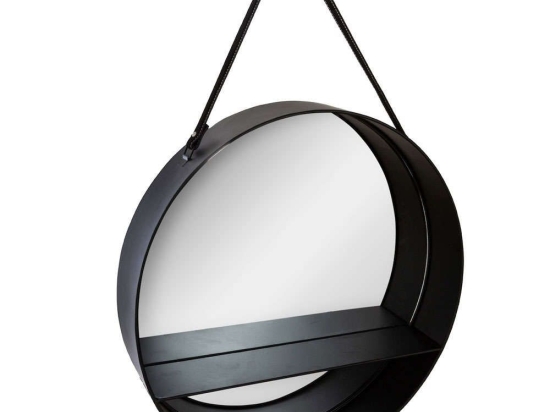 Καθρέπτης Τοίχου Με Ράφι 07.162316 Φ55cm Black Μέταλλο