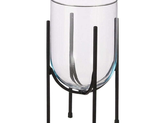 Βάζο Γυάλινο Σε Μεταλλική Βάση 02.1109788 17x31cm Clear-Black Μέταλλο,Γυαλί