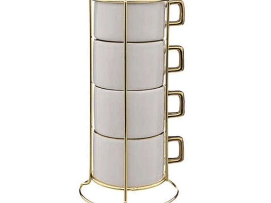 Κούπες Σε Μεταλλική Βάση (Σετ 4Τμχ) 07.188832 170ml White-Gold Πορσελάνη