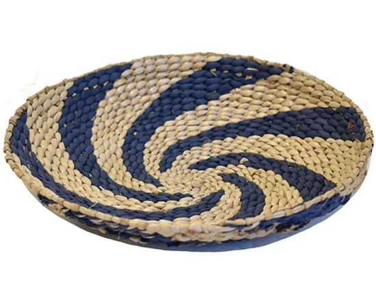 Διακοσμητική Ψάθινη Πιατέλα Rush 00.06.67113 Φ30cm Natural-Blue Ψάθα