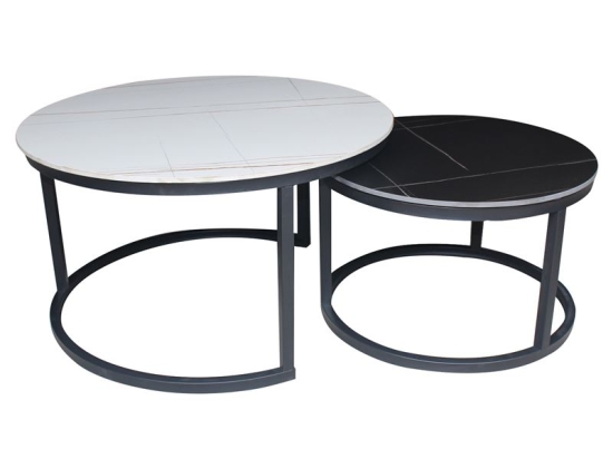 TERRY SET2 ΤΡΑΠΕΖΑΚΙΑ ΣΑΛΟΝΙΟΥ , ΜΕΤΑΛΛΟ ΒΑΦΗ ΜΑΥΡΟ, SINTERED STONE WHITE-BLACK MARBLE