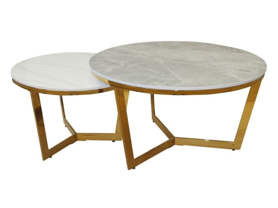 OTTO SET 2 ΤΡΑΠΕΖΑΚΙΑ ΣΑΛΟΝΙΟΥ , ΧΡΩΜΙΟ ΧΡΥΣΟ, SINTERED STONE GREY-WHITE MARBLE