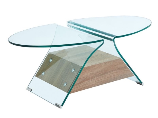 GLASSER WOOD ΤΡΑΠΕΖΑΚΙ ΣΑΛΟΝΙΟΥ OVAL, ΔΙΑΦΑΝΟ ΓΥΑΛΙ 12MM, ΡΑΦΙ ΑΠΟΧΡΩΣΗ ΔΡΥΣ