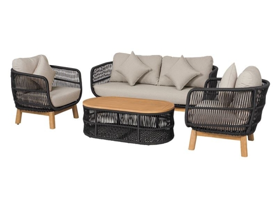 MARK SET ΣΑΛΟΝΙ ΚΗΠΟΥ 4 ΤΕΜΑΧΙΩΝ ACACIA ΦΥΣΙΚΟ, ROPE WICKER ΜΑΥΡΟ, ΜΑΞΙΛΑΡΙΑ ΜΠΕΖ