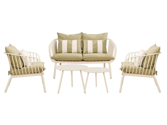 ASTRID SET ΣΑΛΟΝΙ ΚΗΠΟΥ 5ΤΕΜ, PP & ΜΕΤΑΛΛΟ CREAM, ΜΑΞΙΛΑΡΙΑ SANDY GREEN