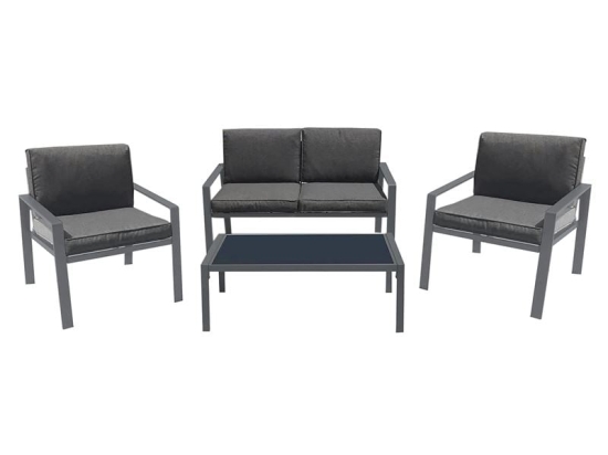 RIVIAN SET ΣΑΛΟΝΙ ΚΗΠΟΥ 4ΤΕΜ, ΜΕΤΑΛΛΟ ΒΑΦΗ ΑΝΘΡΑΚΙ, ΜΑΞΙΛΑΡΙΑ ΓΚΡΙ