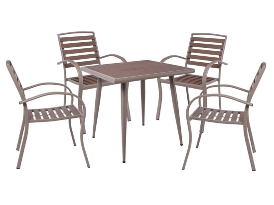 SERRANO SET ΚΗΠΟΥ: ΤΡΑΠΕΖΙ + 4 ΠΟΛΥΘΡΟΝΕΣ, ΜΕΤΑΛΛΟ ΒΑΦΗ SAND BEIGE, POLYWOOD ΚΑΡΥΔΙ