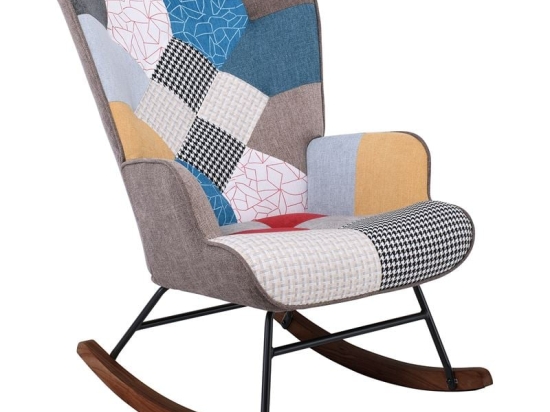 ALMA ROCKING ΠΟΛΥΘΡΟΝΑ ΜΠΕΡΖΕΡΑ ΚΑΘΙΣΤΙΚΟΥ, ΥΦΑΣΜΑ PATCHWORK, ΒΑΣΗ ΜΑΥΡΟ-ΚΑΡΥΔΙ