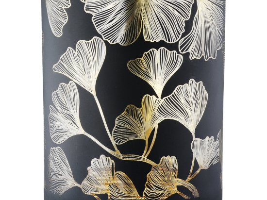 ΦΑΝΑΡΙ ΚΑΤΑΙΓΙΔΑΣ CYLINDRICAL "GINKGO" GINKGO MOTIF ΓΥΑΛΙΝΟ ΜΑΥΡΟ PU 18 H. CM D. 7 CM