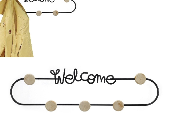 ΚΡΕΜΑΣΤΡΑ ΡΟΥΧΩΝ 'WELCOME' 5 ΘΕΣΕΩΝ ΕΠΙΤΟΙΧΙΑ ΜΑΥΡΟ/ΦΥΣΙΚΟ ΜΕΤΑΛΛΟ/ΞΥΛΟ 50X5.5X12.5CM