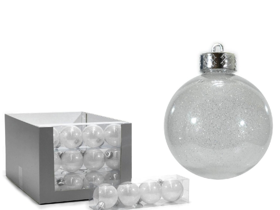 ΜΠΑΛΑ ΛΕΥΚΟ ΜΕ ΑΣΗΜΙ GLITTER Φ8CM ΣΕΤ 4ΤΜΧ