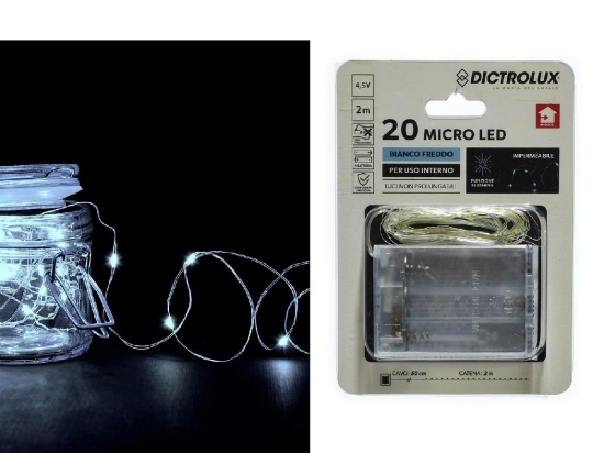 20 MICROLED ΕΣΩΤ. ΧΩΡΟΥ ΨΥΧΡΟ ΛΕΥΚΟ ΦΩΣ ΔΙΑΦΑΝΟ ΚΑΛΩΔΙΟ ΜΗ ΕΠΕΚΤΕΙΝΟΜΕΝΟ ΜΠΑΤΑΡΙΑΣ 4.5V 2.5M