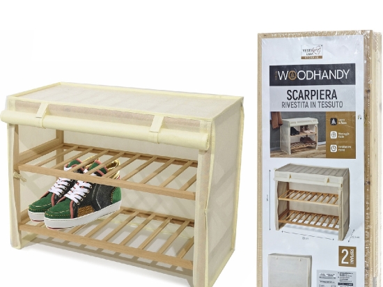 ΠΑΠΟΥΤΣΟΘΗΚΗ WOODHANDY BEIGE/ΥΦΑΣΜΑ/ΞΥΛΟ 63X27.5X49CM 2ΤΜΧ