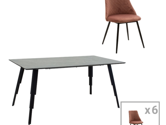 ΤΡΑΠΕΖΑΡΙΑ LIFO-GISELLE  PAKOWORLD ΣΕΤ 7ΤΜΧ MDF CEMENT-ΣΑΠΙΟ ΜΗΛΟ 160X90X75ΕΚ