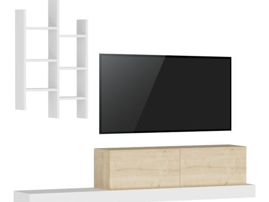 ΕΠΙΠΛΟ ΤΗΛΕΟΡΑΣΗΣ RUMBA PAKOWORLD ΣΕ ΛΕΥΚΗ-OAK ΑΠΟΧΡΩΣΗ 180X30X31ΕΚ