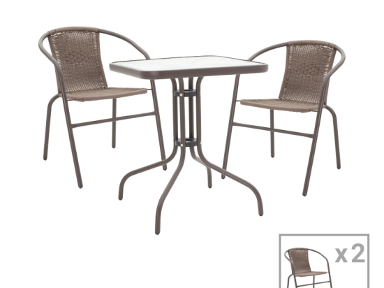 TΡΑΠΕΖΑΡΙΑ OBBI-WATSON PAKOWORLD ΣΕΤ 3ΤΕΜ ΚΑΦΕ ΜΕΤΑΛΛΟ-PE RATTAN 60X60X70ΕΚ