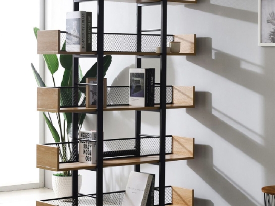 ΒΙΒΛΙΟΘΗΚΗ MUSHA PAKOWORLD ΜΕΤΑΛΛΟ ΜΑΥΡΟ ΜΕ OAK ΑΠΟΧΡΩΣΗ 120X22X185ΕΚ