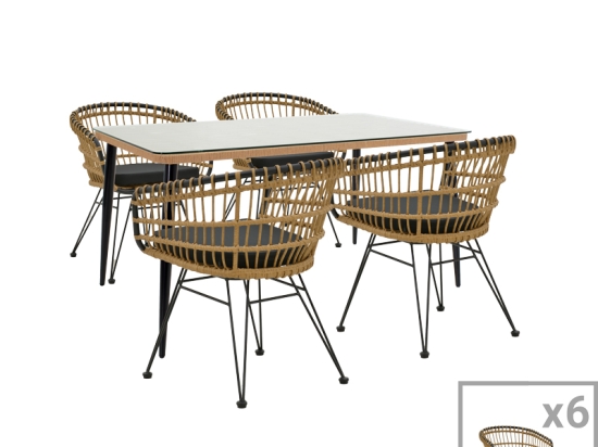 ΤΡΑΠΕΖΑΡΙΑ NAOKI C PAKOWORLD ΣΕΤ 7 ΤΜΧ RATTAN ΦΥΣΙΚΟ-ΜΑΥΡΟ ΜΕΤΑΛΛΟ-ΓΥΑΛΙ 160X90X78ΕΚ