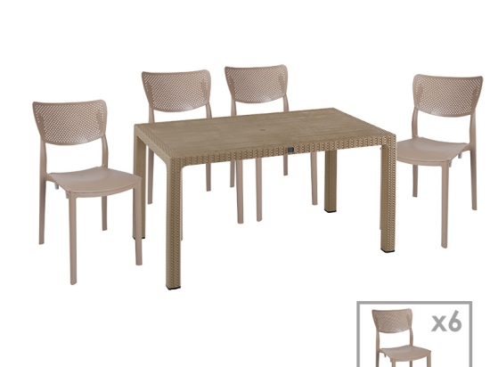 ΤΡΑΠΕΖΑΡΙΑ EXPLORE-IGNITE PAKOWORLD ΣΕΤ 7ΤΕΜ PP CAPPUCCINO 150X90X73,5ΕΚ.
