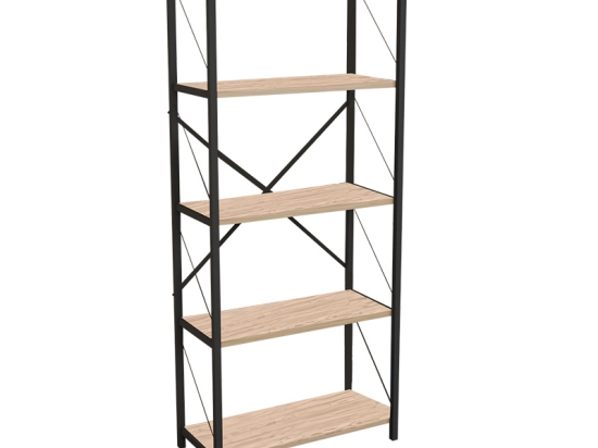 ΒΙΒΛΙΟΘΗΚΗ DRAIZY PAKOWORLD OAK ΜΕΛΑΜΙΝΗΣ-ΜΑΥΡΟ ΜΕΤΑΛΛΟ 63X30X150ΕΚ
