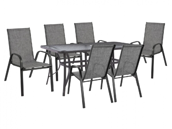 ΣΕΤ ΤΡΑΠΕΖΑΡΙΑ 7ΤΜΧ ΤΡΑΠΕΖΙ BRUNO 150X90 ΜΕ ΠΟΛΥΘΡΟΝΕΣ TEXTILINE ΓΚΡΙ HM11471